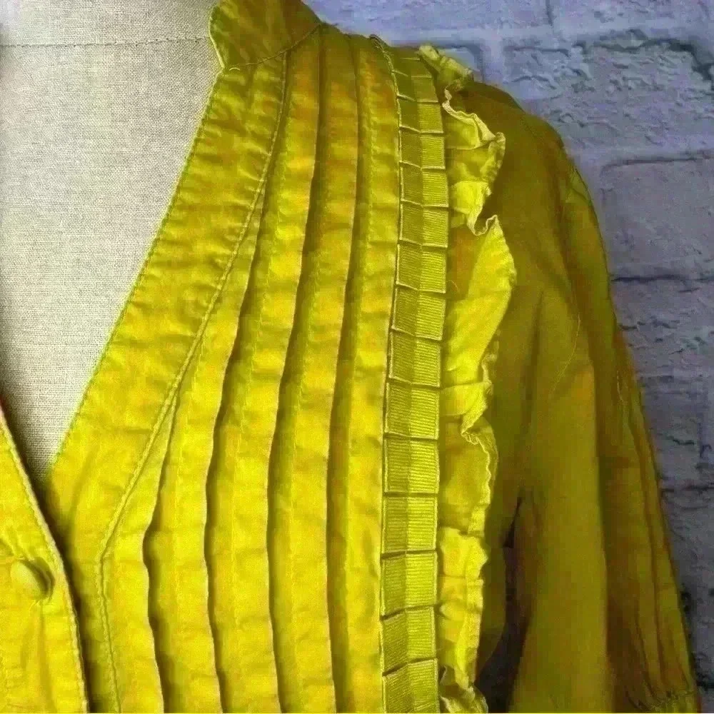 Elle Women’s Small Yellow Tunic Top with Pleat and Ruffle Detail 100% Cotton - Picture 6 of 13